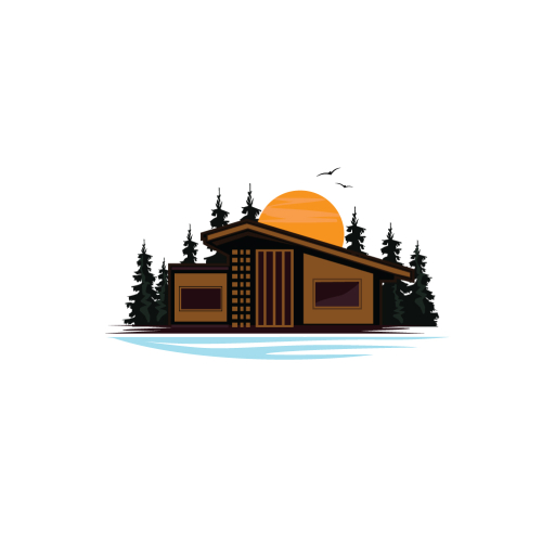 Mountain Cabin Sunset Illustration