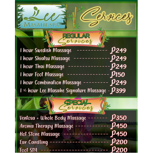 Massage business services list