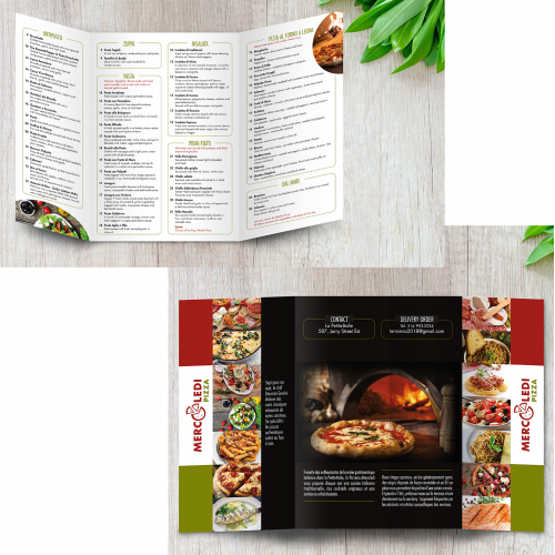 Pizza box, menu and logo design