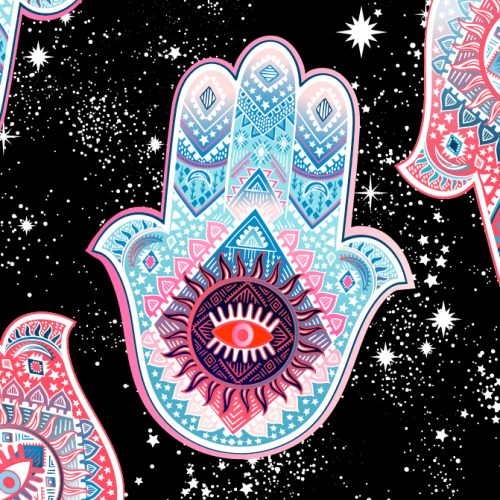 Ethnic bohemian hamsa seamless pattern