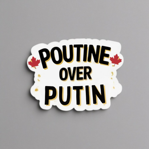 Create a sticker design that puts Poutine over Putin