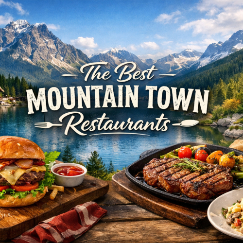 Design a Facebook Cover Page for "The Best Mountain Town Restuarants"