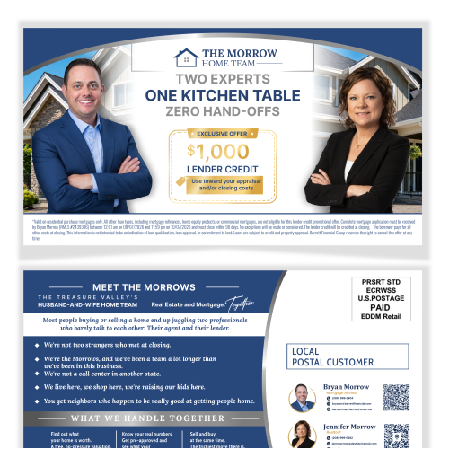 Two experts, one kitchen table: design a direct mail piece for a husband-and-wife real estate team